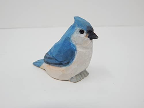 Hand-Carved Tufted Titmouse Wood Figurine - Miniature Sculpture Ornament