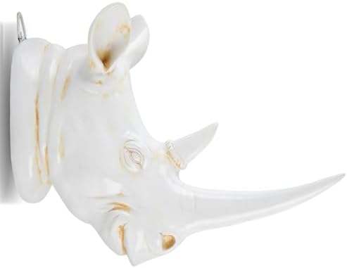 Antique White Rhino Head Wall Sculpture