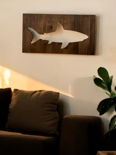 Wooden Neon Light Shark Wall Art Remote Controlled