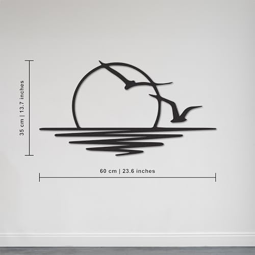FAWdecor Seagulls Sunset Metal Wall Art - Minimalist Sunrise Sculpture for Home Decor