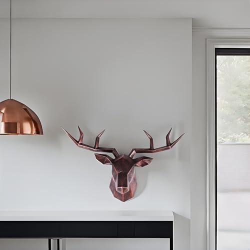 Copper Deer Head Wall Sculpture with Gold Accent