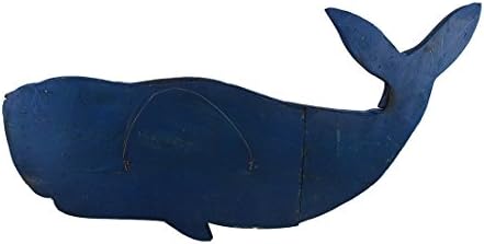 Zeckos 30 Inch Blue Carved Wood Whale Wall Decor