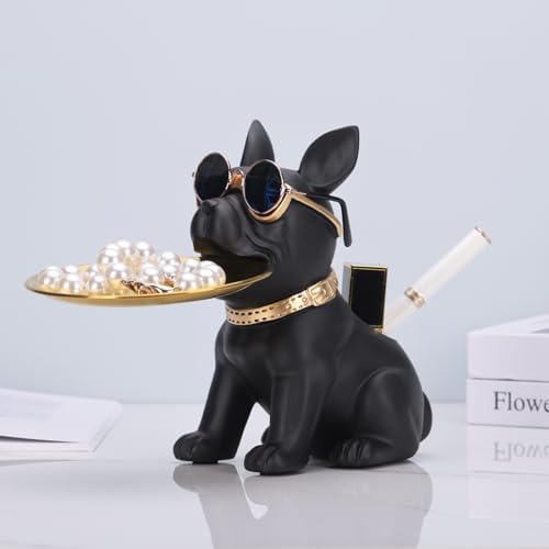 Resin French Bulldog Statue Storage Tray Cute Dog Butler Figurine for Entryway