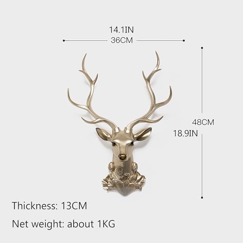 Gold Deer Head Wall Decor with Real Stone Antlers