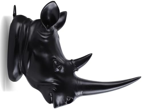 11 Inch Resin Rhino Head Wall Sculpture Antique Black Wall Art Decor