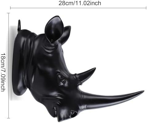 Black Rhino Head Sculpture Wall Art Decor