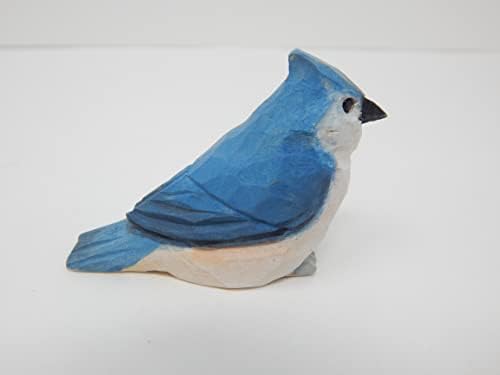 Hand-Carved Tufted Titmouse Wood Figurine - Miniature Sculpture Ornament