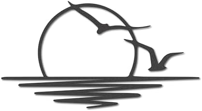 FAWdecor Seagulls Sunset Metal Wall Art - Minimalist Sunrise Sculpture for Home Decor