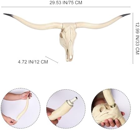 ZHANYUN Long Horn Cow Skull Wall Decor Beige