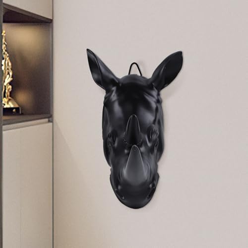Black Rhino Head Sculpture Wall Art Decor