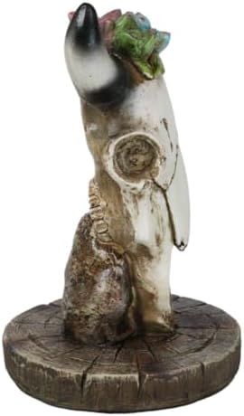 Ebros Gift Cow Skull Floral Sculpture with Wooden Base