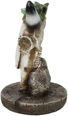 Ebros Gift Cow Skull Floral Sculpture with Wooden Base