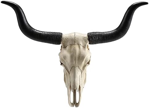 Veronese Design 14 Inch Long Horn Animal Skull Resin Wall Sculpture 1