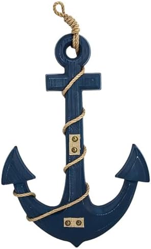 Rustic Wooden Ship Anchor Wall Sculpture - Nile Blue