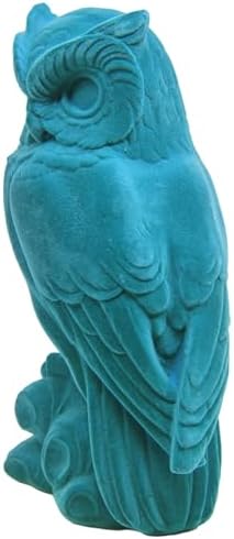 Turquoise Flocked Owl Sculpture for Home and Office Decor