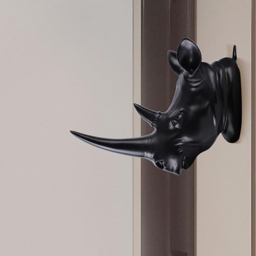 11 Inch Resin Rhino Head Wall Sculpture Antique Black Wall Art Decor