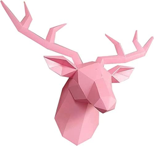 Geometric Deer Head Wall Sculpture - Pink Modern 3D Resin Wall Decoration