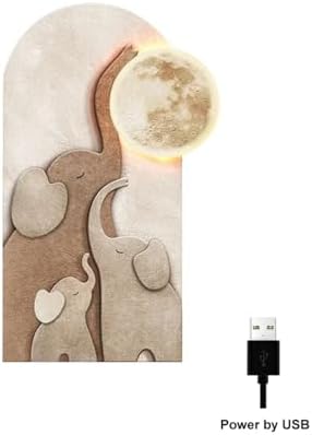 Homary 315 Inch LED 3D Acrylic Wall Sculpture Elephant Moon Art Decor