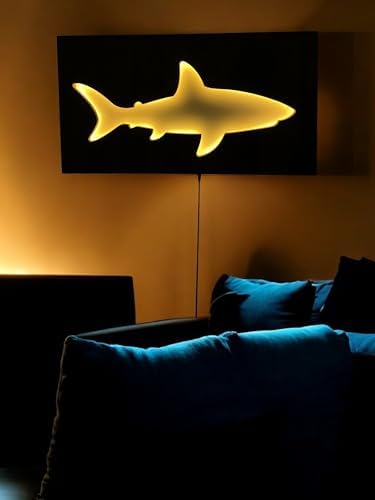Wooden Neon Light Shark Wall Art Remote Controlled