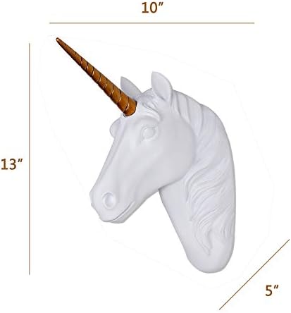 White Unicorn Head Wall Sculpture With Gold Horn