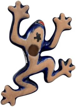 Talavera Pottery Frog Sculpture Handmade Cobalt 6 Inch