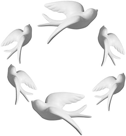 Set of 6 White Ceramic Birds Wall Hanging Decor