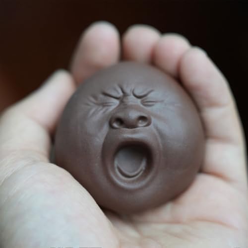 Funny Yawning Face Tea Pet Zisha Handmade Purple Clay Statue
