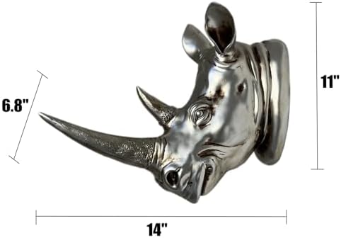 YL Crafts Resin Rhino Head Wall Sculpture Antique Silver