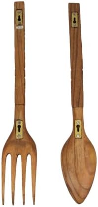 Zeckos Set of 2 Carved Tiki Wooden Spoon Fork Wall Sculptures