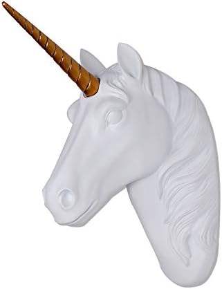 White Unicorn Head Wall Sculpture With Gold Horn