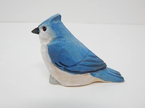 Hand-Carved Tufted Titmouse Wood Figurine - Miniature Sculpture Ornament