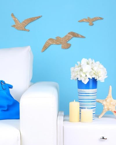 Putuo Decor 3 Pcs Wooden Seagull Wall Art