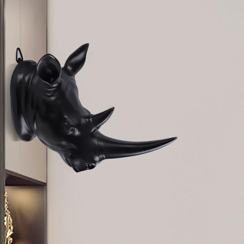 Black Rhino Head Sculpture Wall Art Decor