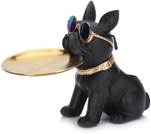 Resin French Bulldog Statue Storage Tray Cute Dog Butler Figurine for Entryway