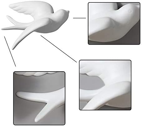 Set of 6 White Ceramic Birds Wall Hanging Decor