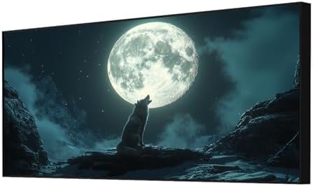Lumwif Wolf Wall Art Black Metal Frame 30x17