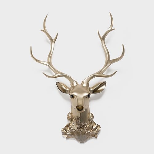 Gold Deer Head Wall Decor with Real Stone Antlers
