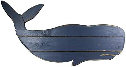 Zeckos 30 Inch Blue Carved Wood Whale Wall Decor