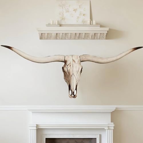 Faux Longhorn Skull Wall Decor - Handmade Taxidermy Bull Head Wall Hanging