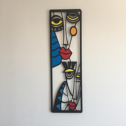 Modern Abstract Multicolor Metal Wall Art Sculpture - 16 Inches LineArt Face Decor