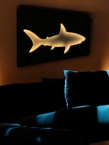 Wooden Neon Light Shark Wall Art Remote Controlled