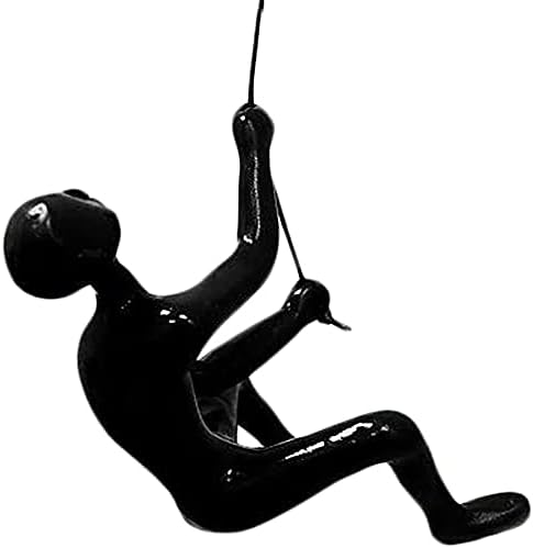 Climbing Man Wall Sculpture - 30 Inch Black Leather Rope