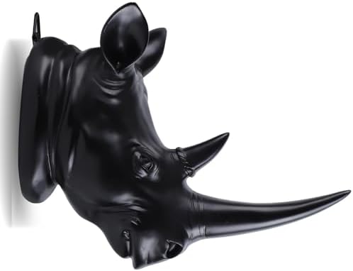 Black Rhino Head Sculpture Wall Art Decor
