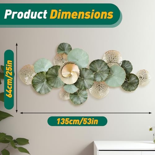 Edaknez 3D Flower Metal Wall Art Decor Large Green Gold