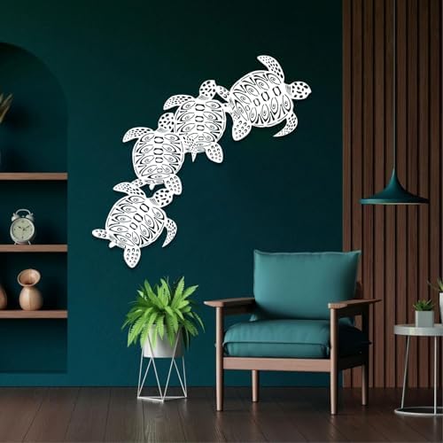 Silver Metal Turtle Wall Art - Ocean Sea Turtle Decor