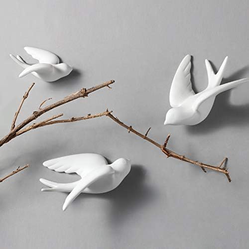 Set of 6 White Ceramic Birds Wall Hanging Decor