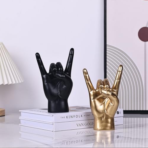 Qianling 77 Inch Black Resin Rock On Hand Statue