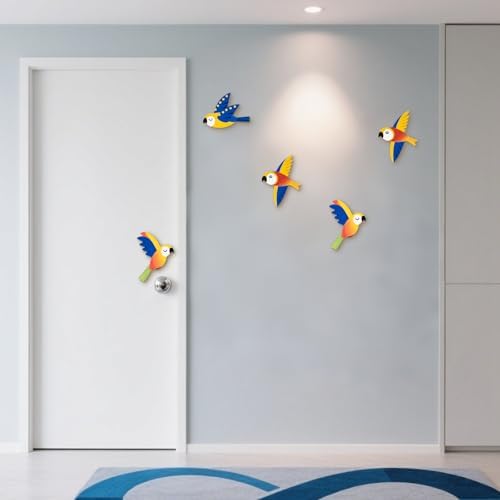 Qigfucm 5pcs Wooden Parrot Wall Art Decor