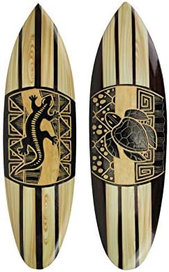 Set of 2 Hand Carved Wood Surfboards Tiki Decor Wall Sculptures
