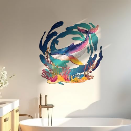 Metal Whale Shark Wall Sculpture with Coral Reef Decor